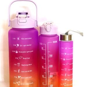 Multicolor Silicone Water Bottle Pack – Set of 3 BPA-free, leakproof bottles with capacities of 900ml, 300ml, and 2000ml