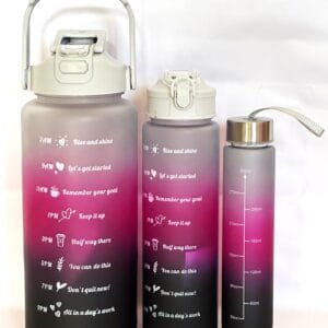 Multicolor Big Water Bottle Set – Unbreakable silicone bottles, BPA-free and leakproof, in sizes 900ml, 300ml, and 2000ml